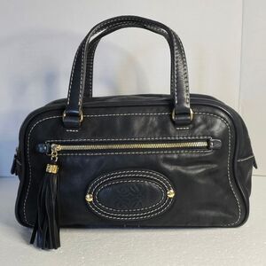 Loewe Black Leather Anagram Tassel Handbag
